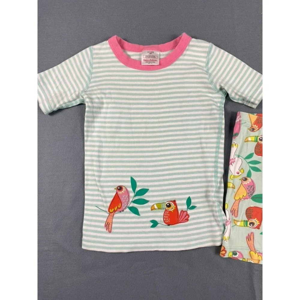 Hanna Andersoon Pajama Set Little Girl Sz 8 Y Bird Print Organic Cotton Summer